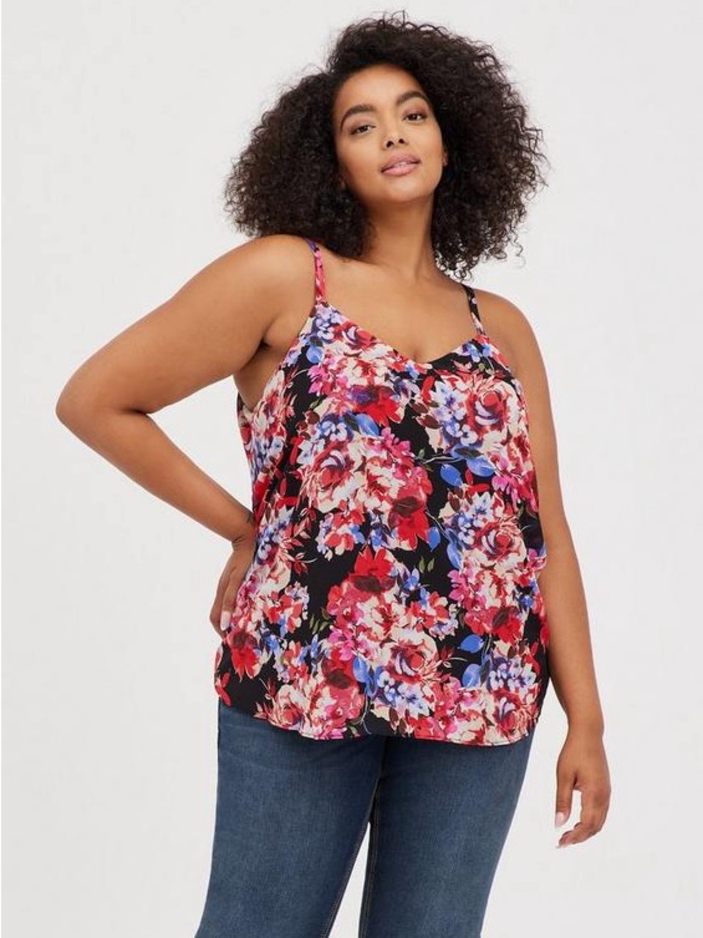 Torrid Floral V-Neck Swing Cami Tank Top - Black & Red